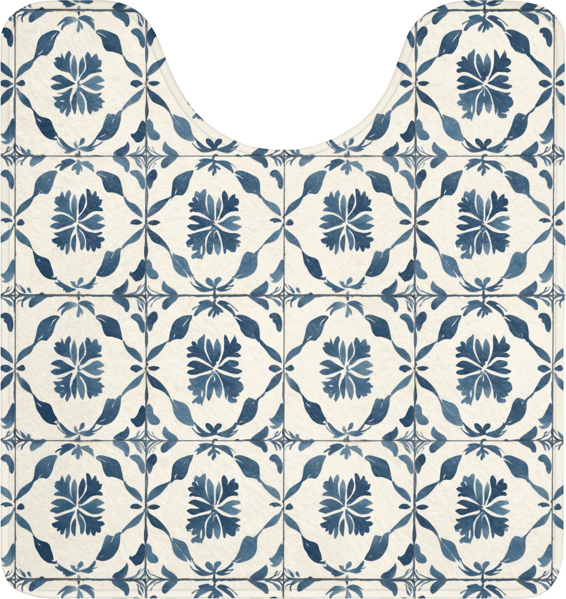 WC mat met uitsparing 55x60 cm - Antislip - Grafisch - Tegel - Blauw - Toiletmat met uitsn