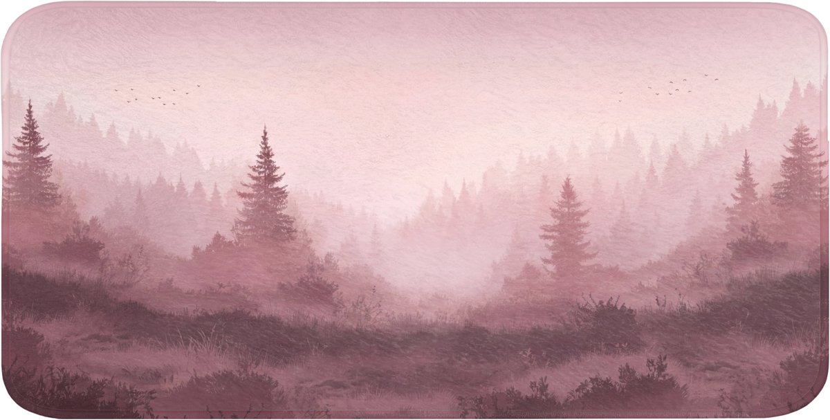 Badmat 120x60 cm - Antislip - Landschap - Mistig - Roze - Badmatten voor badkamer - Badkamermat - Douchemat - Badkamer mat