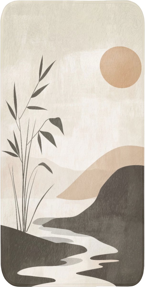 Badmat 60x120 cm - Antislip - Japandi - Landschap - Beige - Badmatten voor badkamer - Badkamermat - Douchemat - Badkamer mat