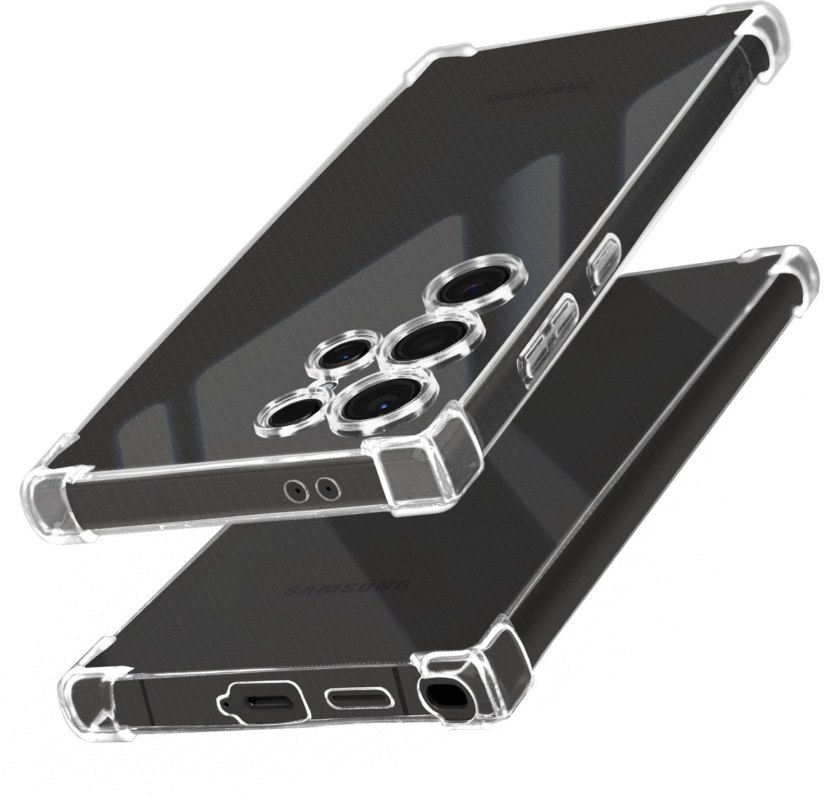 Mayaxess, Hoes Geschikt voor Samsung Galaxy S24 Ultra Silicone bumper Versterkte hoeken, Transparant