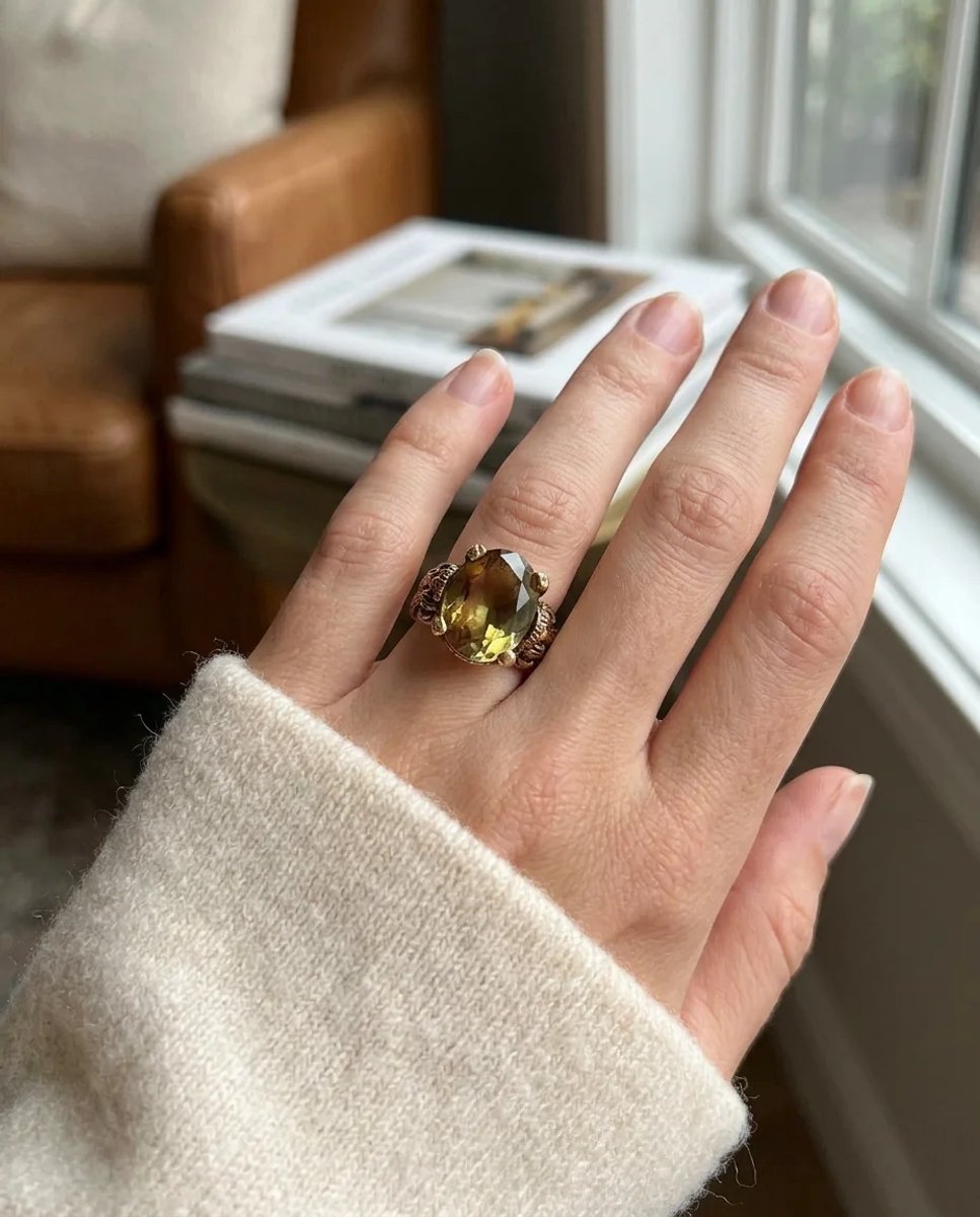 Dorvina Bronzen Dames Antiek Sieraad Ring Kleur Kleurveranderend Zultanit Steen Ovaal Model Verstelbaar Vintage Ring