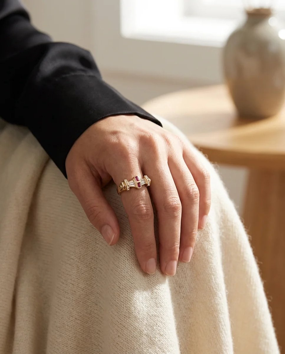 Dorvina Dames Ring 316L Staal Ring Goudkleurig Zirkonia Pembe Detail Verstelbaar Vintage
