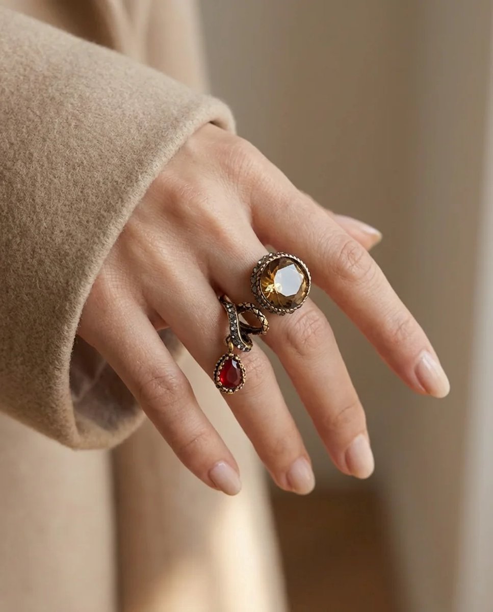 Dorvina Bronzen Sieraad Authentiek Kleur Kleurveranderend Zultanit Steen Slang Model Van Voren Verstelbaar Vintage Dames Ring