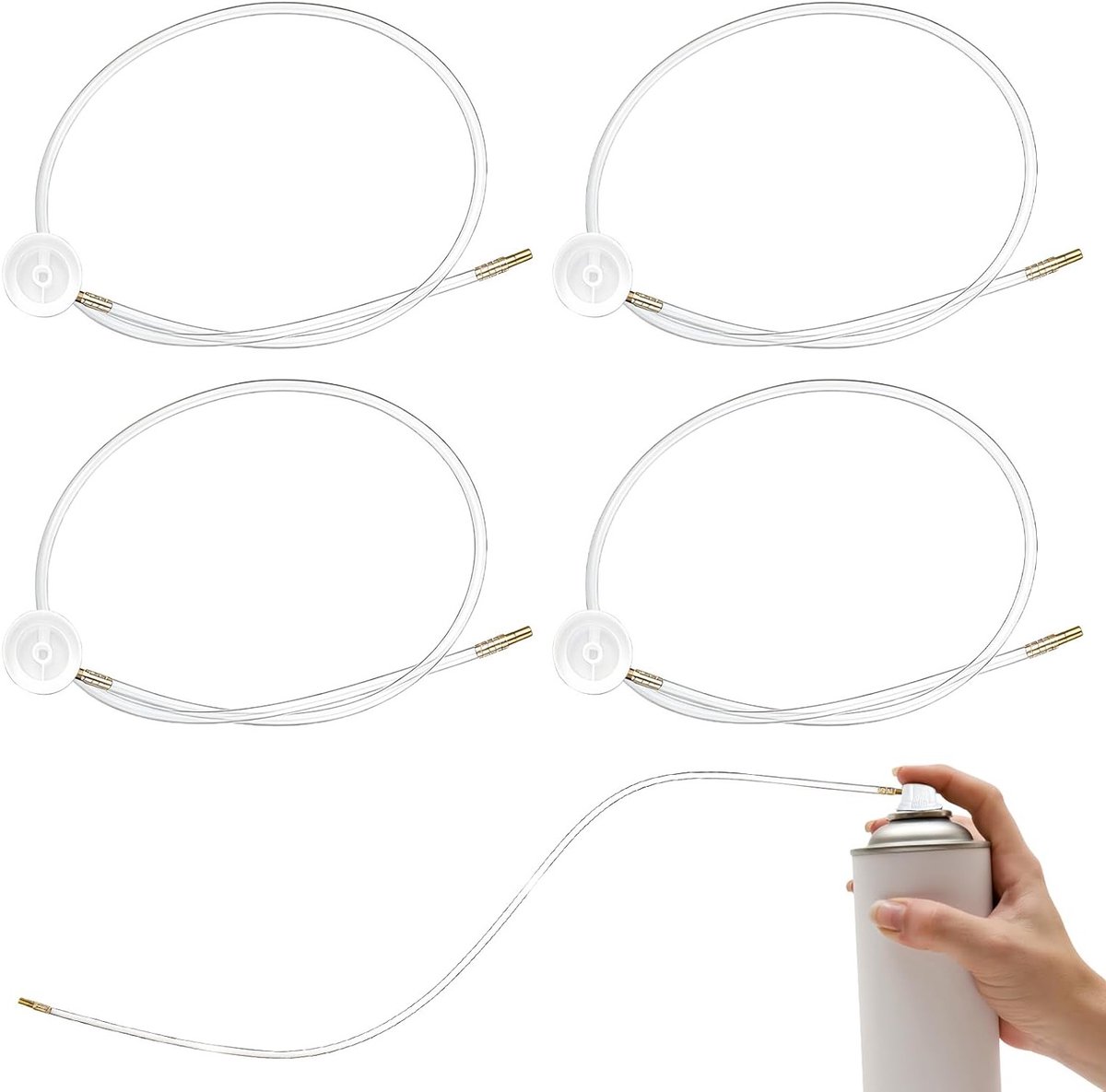 Set van 4 Spray Can Verlengers van 60 cm met 360° Spuitmond en Slang voor Aerosols, Verf en Autoaccessoires