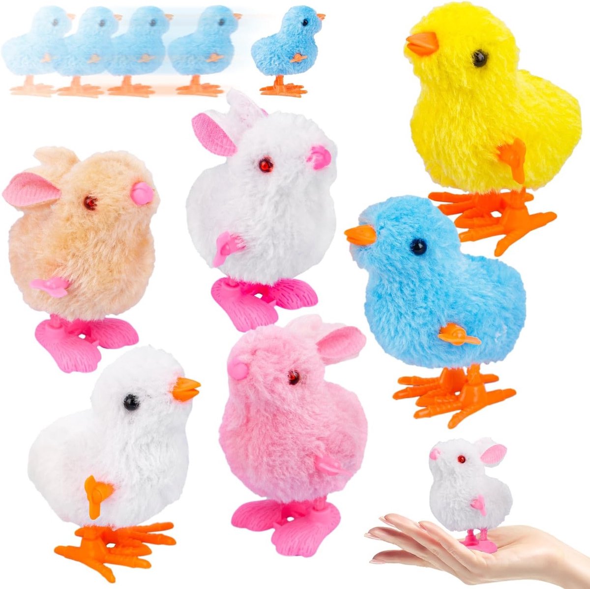 6-delige Pull-Up Speelgoedset voor Kippen en Konijnen, Leuke Paasspeelgoed voor Kinderen, Pluche Dieren, Perfecte Decoratie en Cadeau voor Pasen