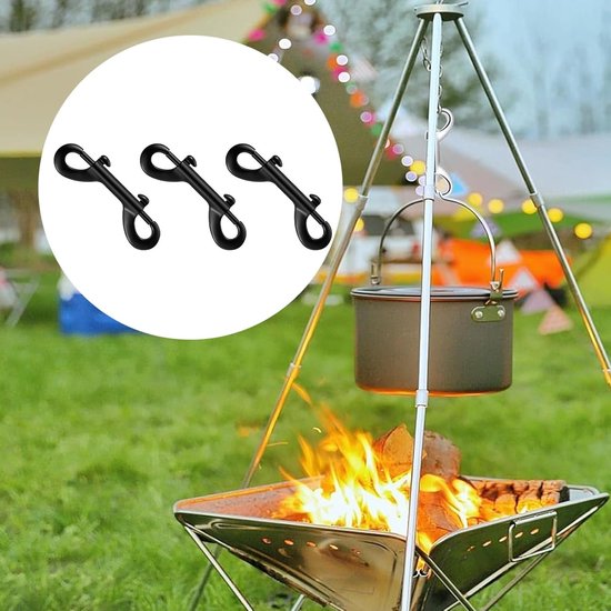 Robuuste Dubbele Karabinerhaken, 4 Stuks, Ideaal voor Camping, Sport en Klussen, Zwart, Versterkt en Verchroomd van Merkloos — afbeelding 3