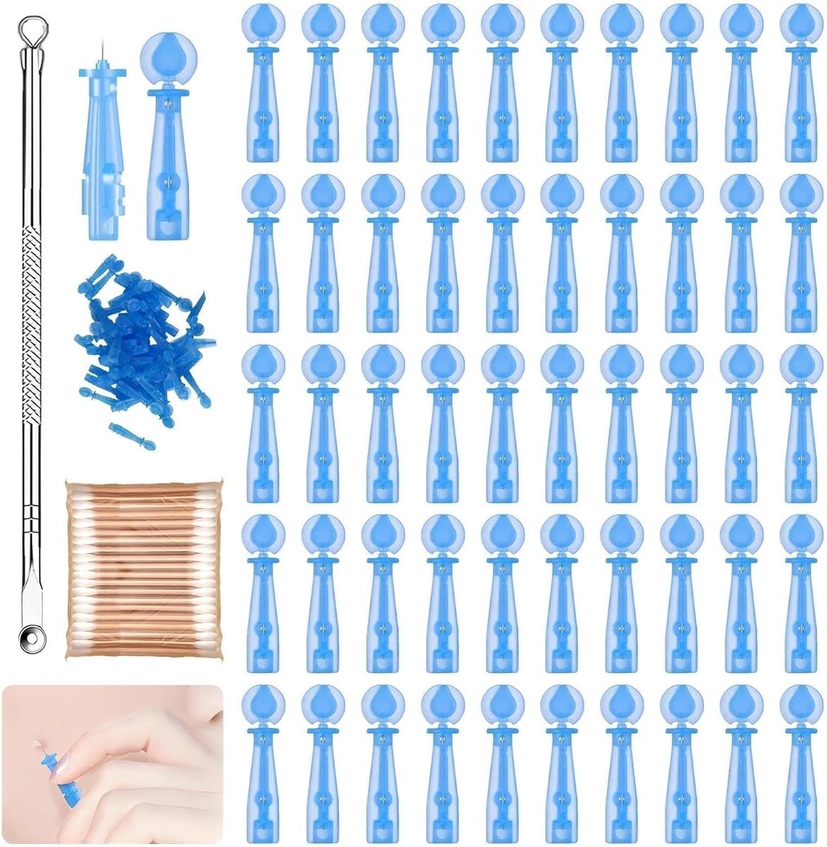 Set van 100 Steriele Pimple Needles en Wegwerp Blackhead Remover met 100 Wattenstaafjes voor Thuisgebruik en Schoonheidssalons