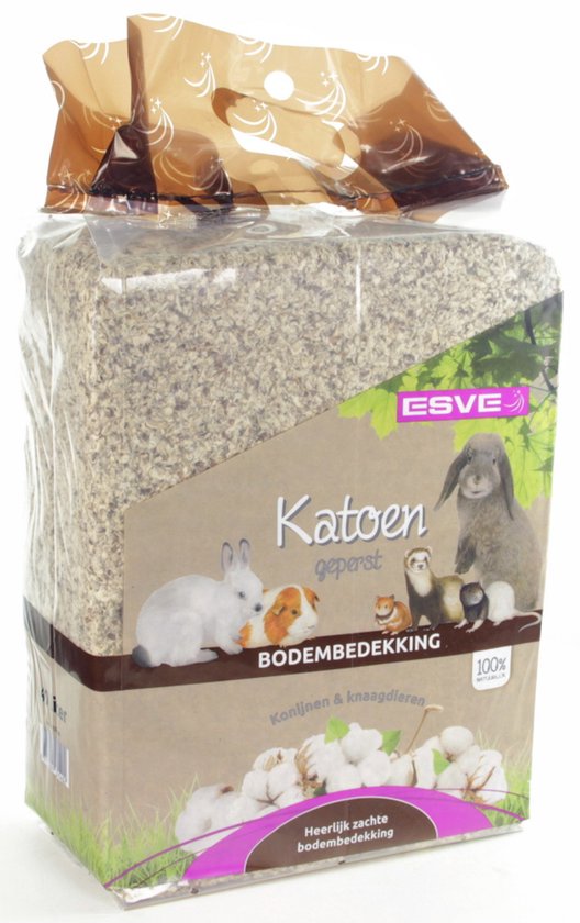 Zak ESVE Katoen bodembedekking, 40 liter, met afbeeldingen van konijnen, cavia, fretten en hamsters.