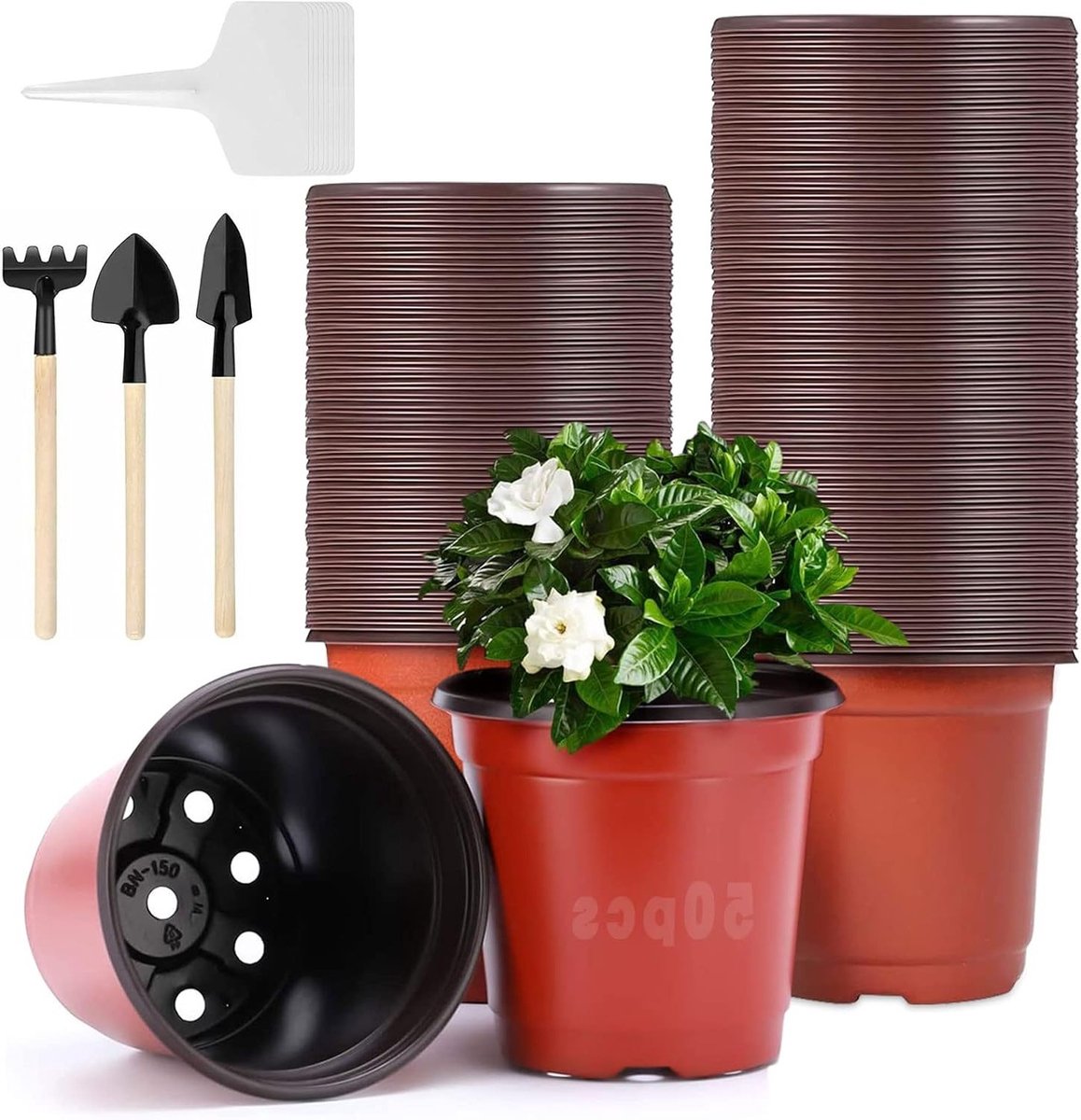 50 Stuks Mini Plantenpotten, 10 cm Plastic Potten voor Groei, Multifunctionele Tuincontainers met 10 Stuks Plantlabels