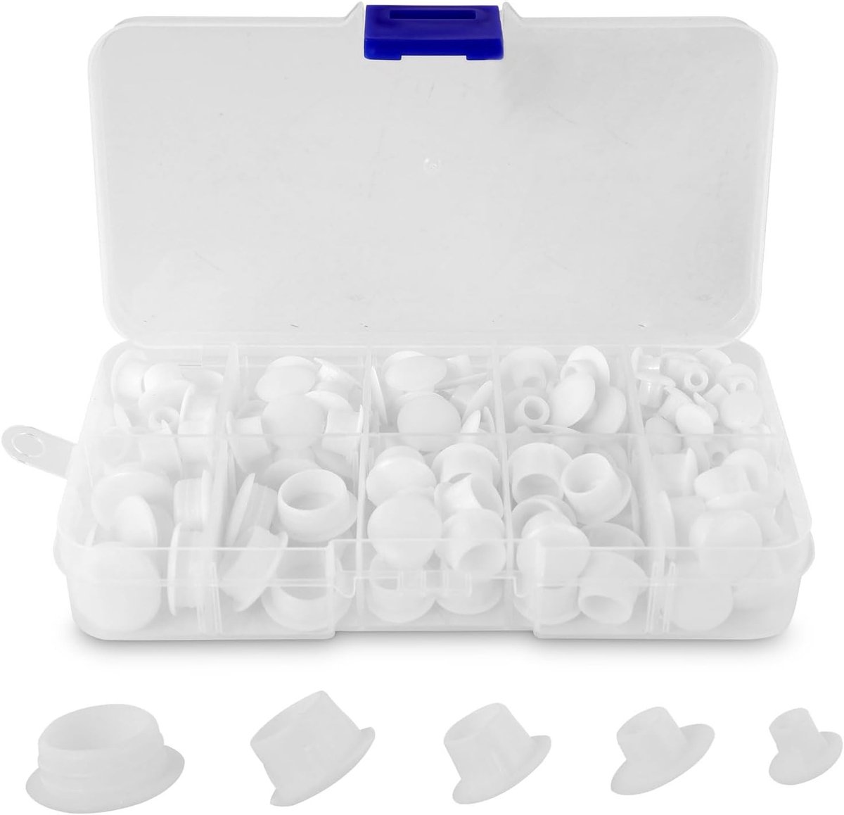 Set van 150 gatenafdekkers in 5 maten, witte plastic afdekkers voor meubels, perfect voor 5/6/8/10/12 mm gaten