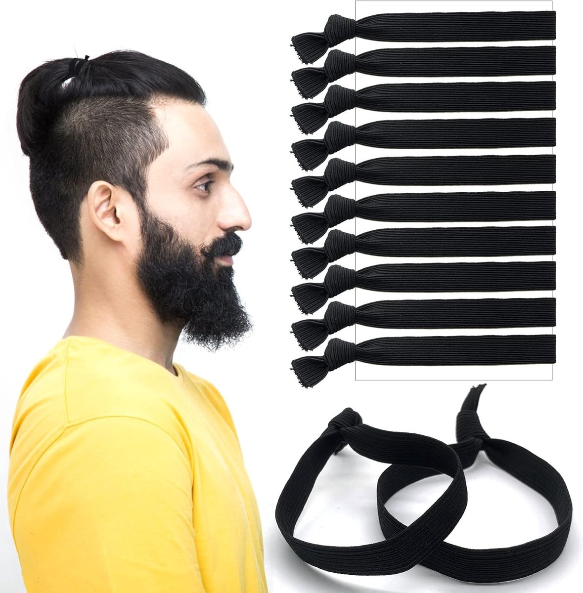 Elastische Haarknippen voor Mannen, Set van 10, Geschikt voor Lang en Krullend Haar, Zwart, Ideaal voor Vlechten en Ponytails zonder Beschadiging