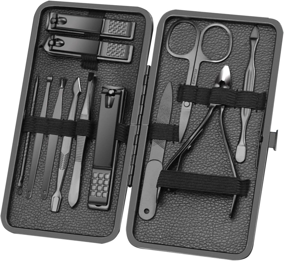 12-delige RVS Manicure en Pedicure Set - Compleet Nagelverzorgingspakket met Luxe Leren Reis Etui, Perfect voor Dagelijks Gebruik en Verzorging van Handen en Voeten