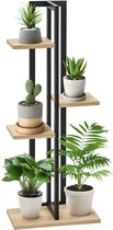 Venhvoder Bloemenrek 5 dieren, houten plantenrek met wielen, meerlaagse standaard, plantenbank, bloementrap, staand rek voor binnen en buiten