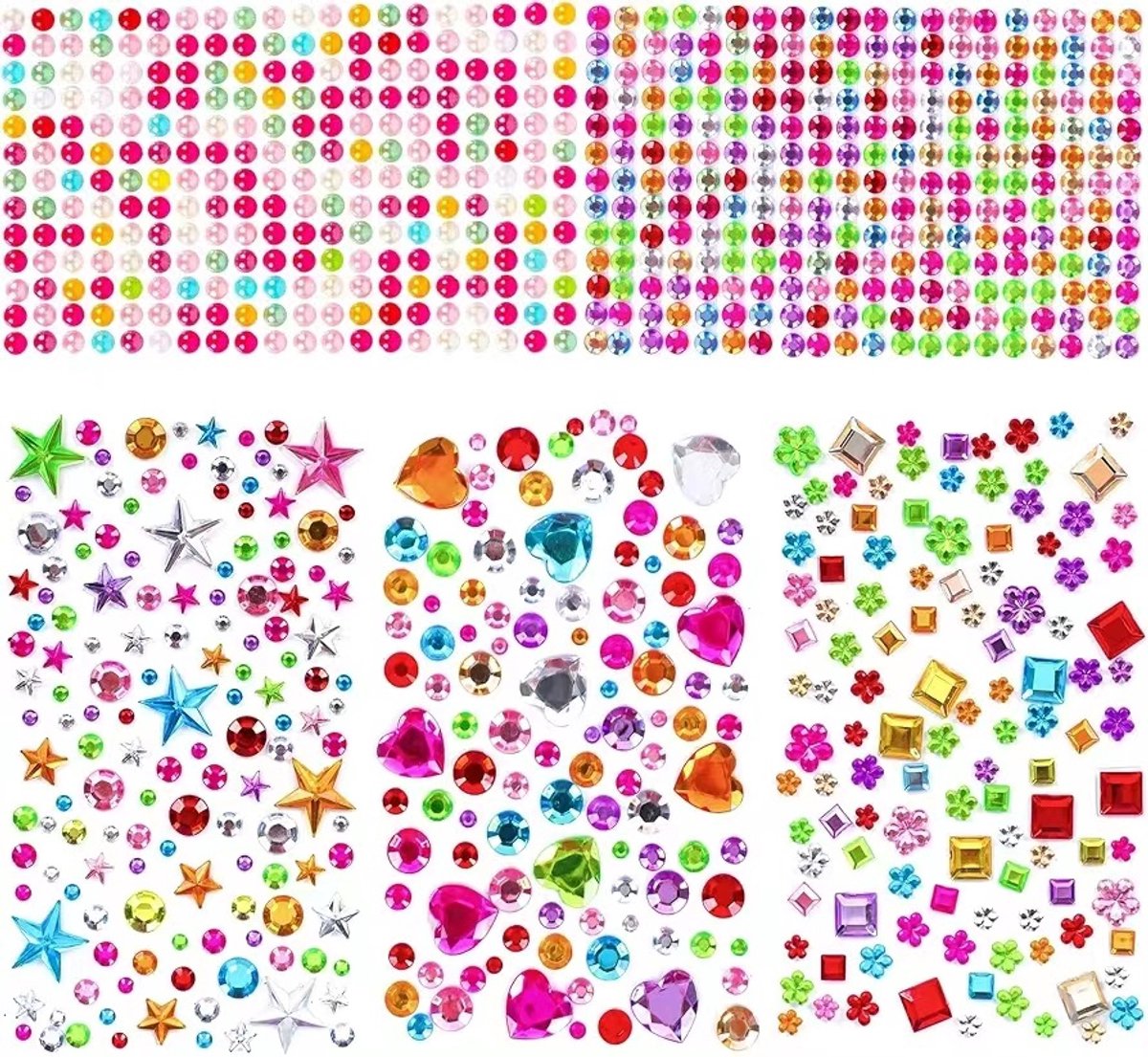 OLOEY Edelsteentjes en strasssteentjes voor knutselprojecten - Zelfklevende steentjes-acryl edelstenen-kleine decoratieve diamantstickers voor kinderen