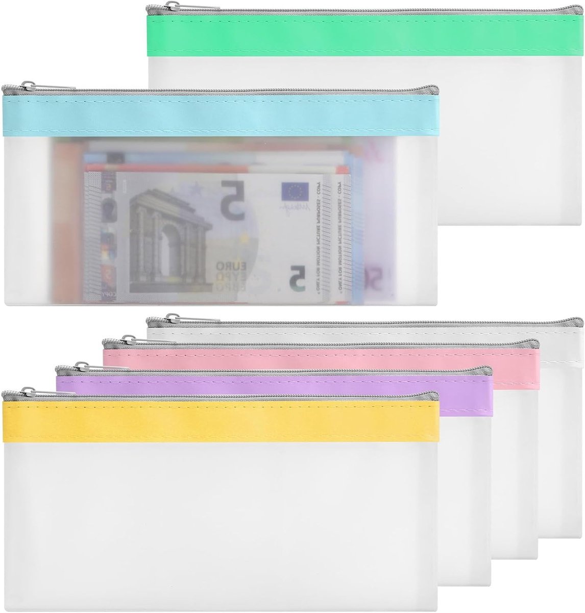 Set van 6 Transparante Waterdichte Make-up Tassen met Rits voor Geld en Accessoires, 21 x 10 cm, Ideaal voor Reizen en Organisatie
