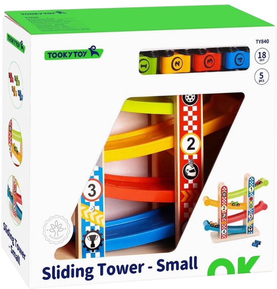 Tooky Toy Houten Knikkerbaan met Auto's - Autobaan - Vanaf 18 maanden - 5-delig