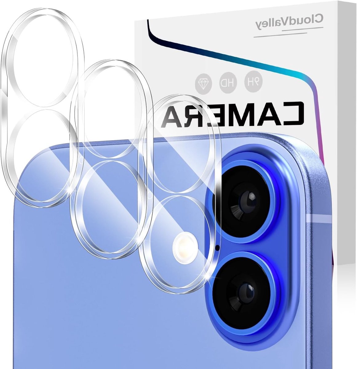 3 Packs Camera Bescherming voor iPhone 16/16 Plus - Schokbestendige en Krasbestendige Tempered Glass, Ultra Duidelijk en Bubbelsvrij, 9H Hardheid