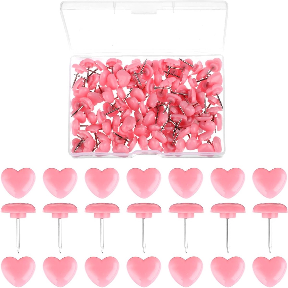 100 Stuks Roze Hartvormige Duimspijkers voor Kurkbord, Perfect voor Posters, Foto's en Kaarten, Decoratieve Kantoorbenodigdheden