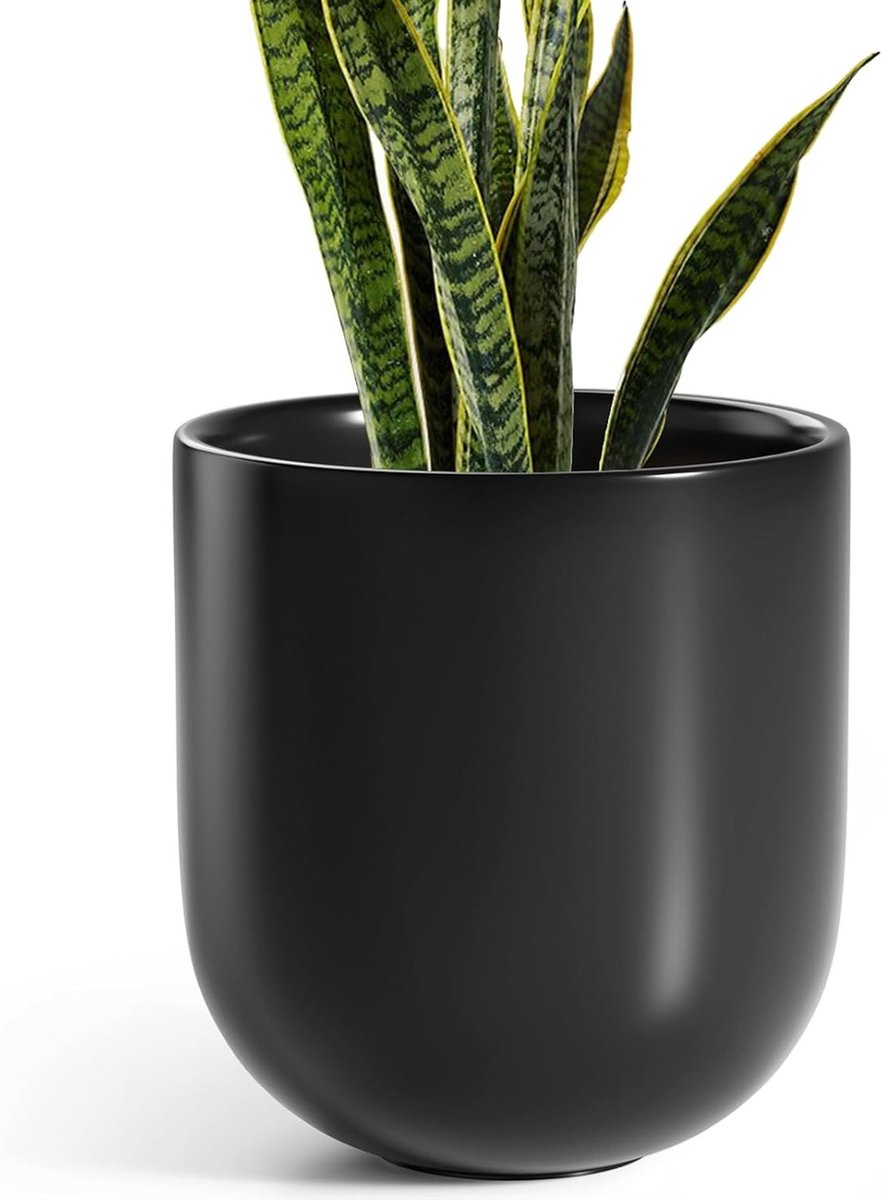 10" Keramische Plant Pot met Afvoergat en Rubberen Stop, Ideaal voor Olijfboom en Binnenplanten, Cylinder Pot voor Thuis, Tuin en Kantoor, Zwart