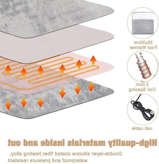 Winterse Elektrische Voetenwarmer, 30 x 30 cm Verwarmer voor Thuis en Kantoor, Wasbare Pluche Voetenzak voor Comfort en Warmte — afbeelding 4