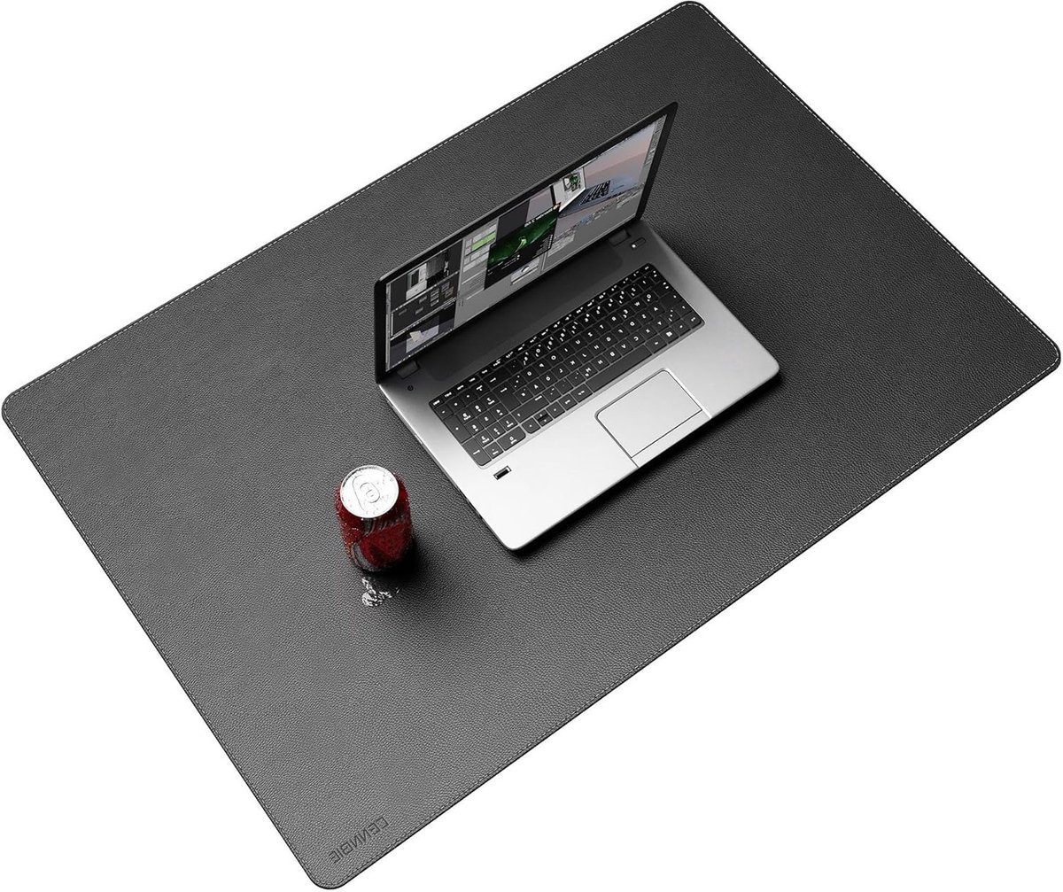 SnelShoppen - CENNBIE Bureauonderlegger Leer XXL 90x60cm Zwart | Waterdicht, Antislip, Gemakkelijk te Reinigen, Omzoomde Randen, Ideaal voor Thuis en