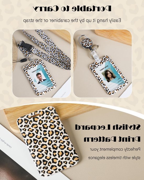 Stijlvolle Badgehouder met Retractable Reel en Carabiner Clip - Oranje Luipaardprint, Verticaal Kaartbescherming, Ideaal voor Werk en Evenementen — afbeelding 2