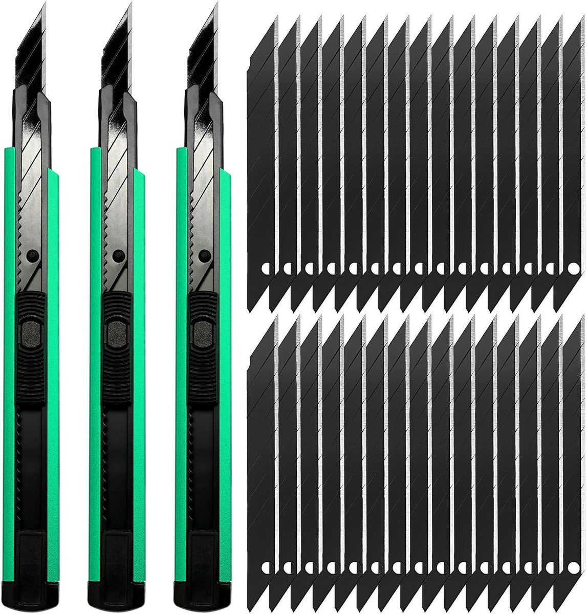 Professionele 3-delige 9mm Cutter met 30 stuks 30° afbreekmesjes voor folie, papier en knutselprojecten (Groen)