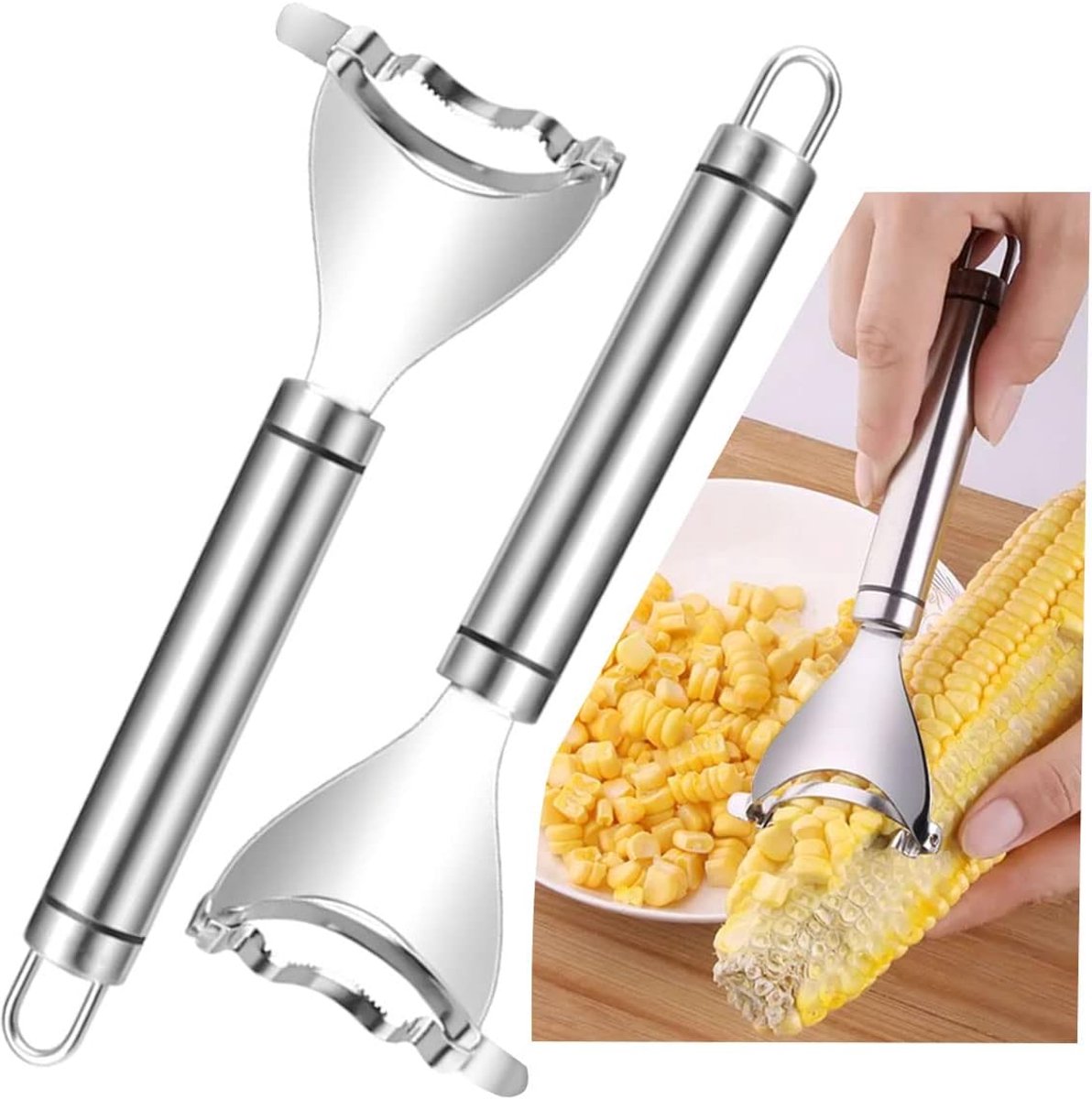 Oneay Set van 2 maïsontkorrelaars/korrelverwijderaars, geschikt voor het verwijderen van maïskorrels, met ergonomische handgreep, een onmisbaar keukenhulpmiddel.