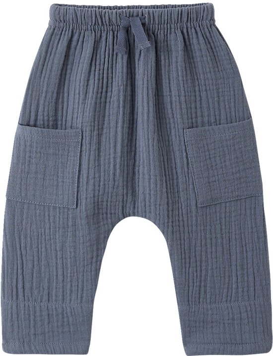 Babybroek van katoengaas blauw