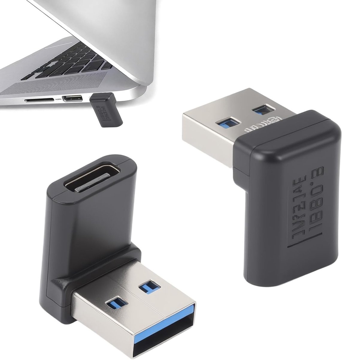 2 Stuks USB C naar USB 3.0 Adapters met 90 Graden Hoek, OTG Adapter voor Snelle Gegevensoverdracht, Plug & Play, Geschikt voor MacBook en PC