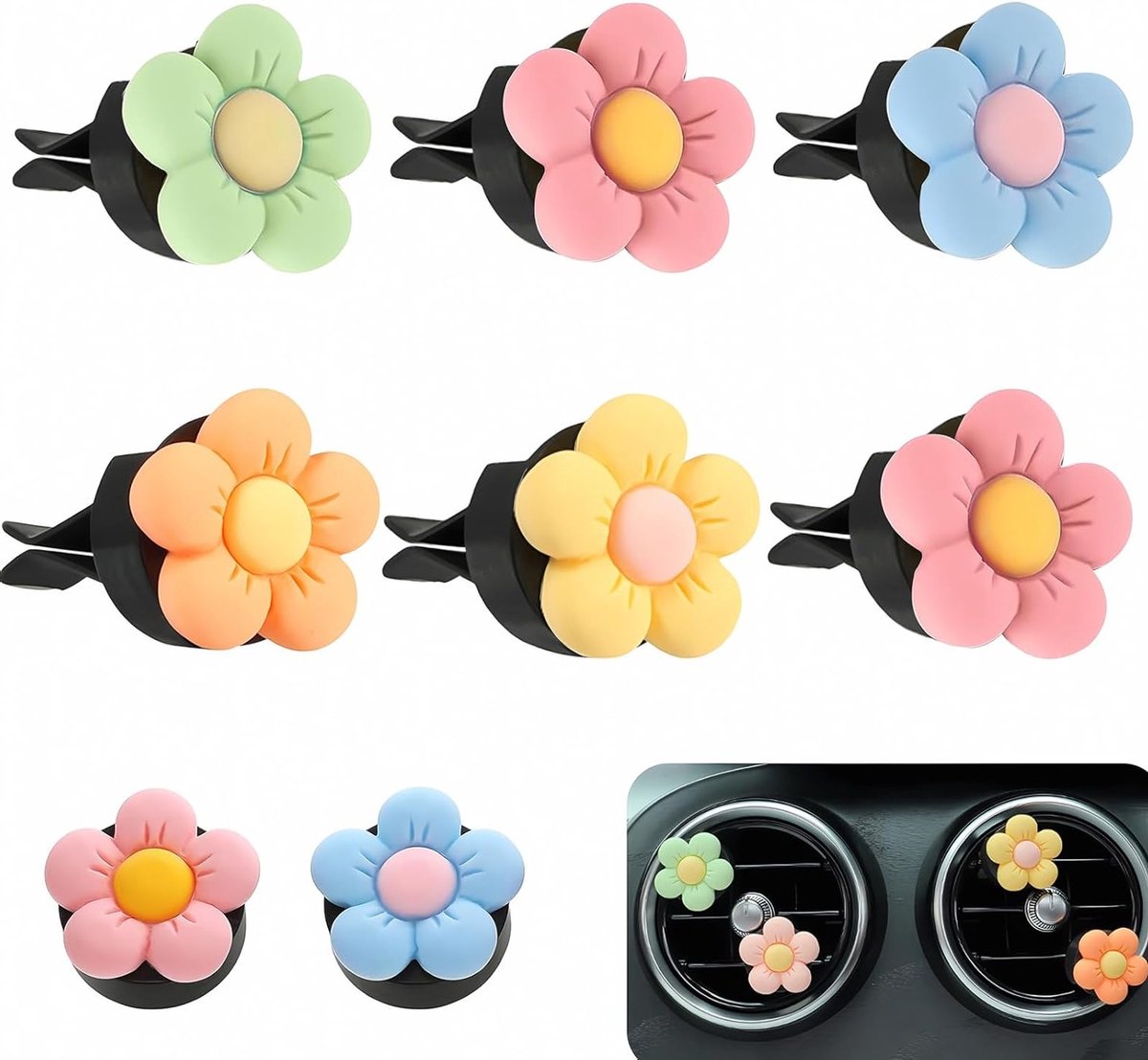 Set van 6 Auto Diffusers met Kleurrijke Geuren, Bloemen en Daisies voor Auto, Woonkamer en Kantoor Decoratie