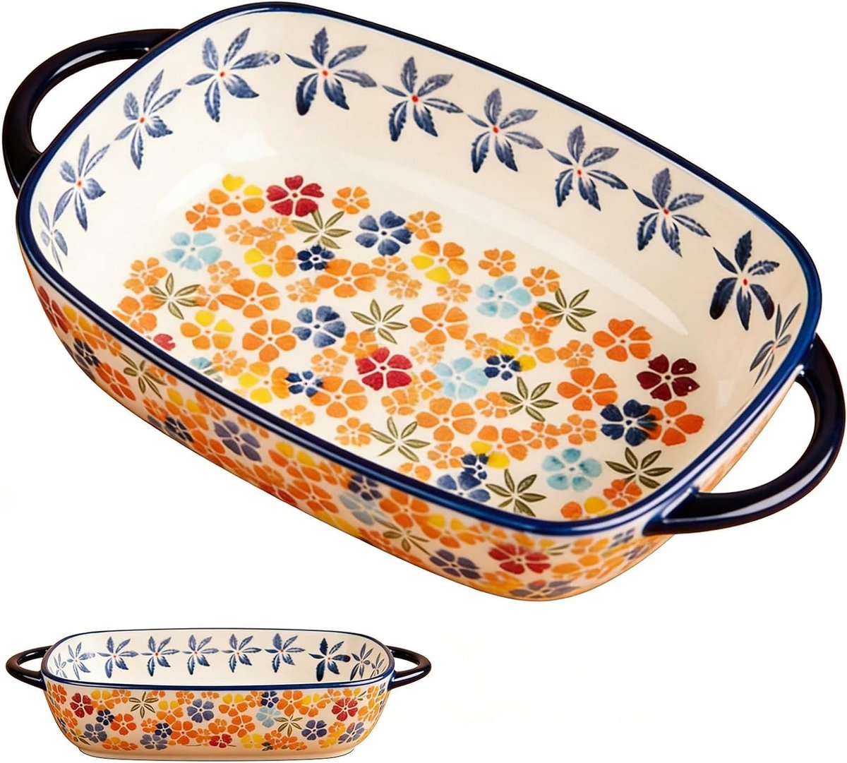 Rechthoekige Keramische Bakvorm 23.5 x 13 x 15 cm, 730 ml, Geschikt voor Lasagne, Brood en Pasta, Oven- en Magnetronbestendig