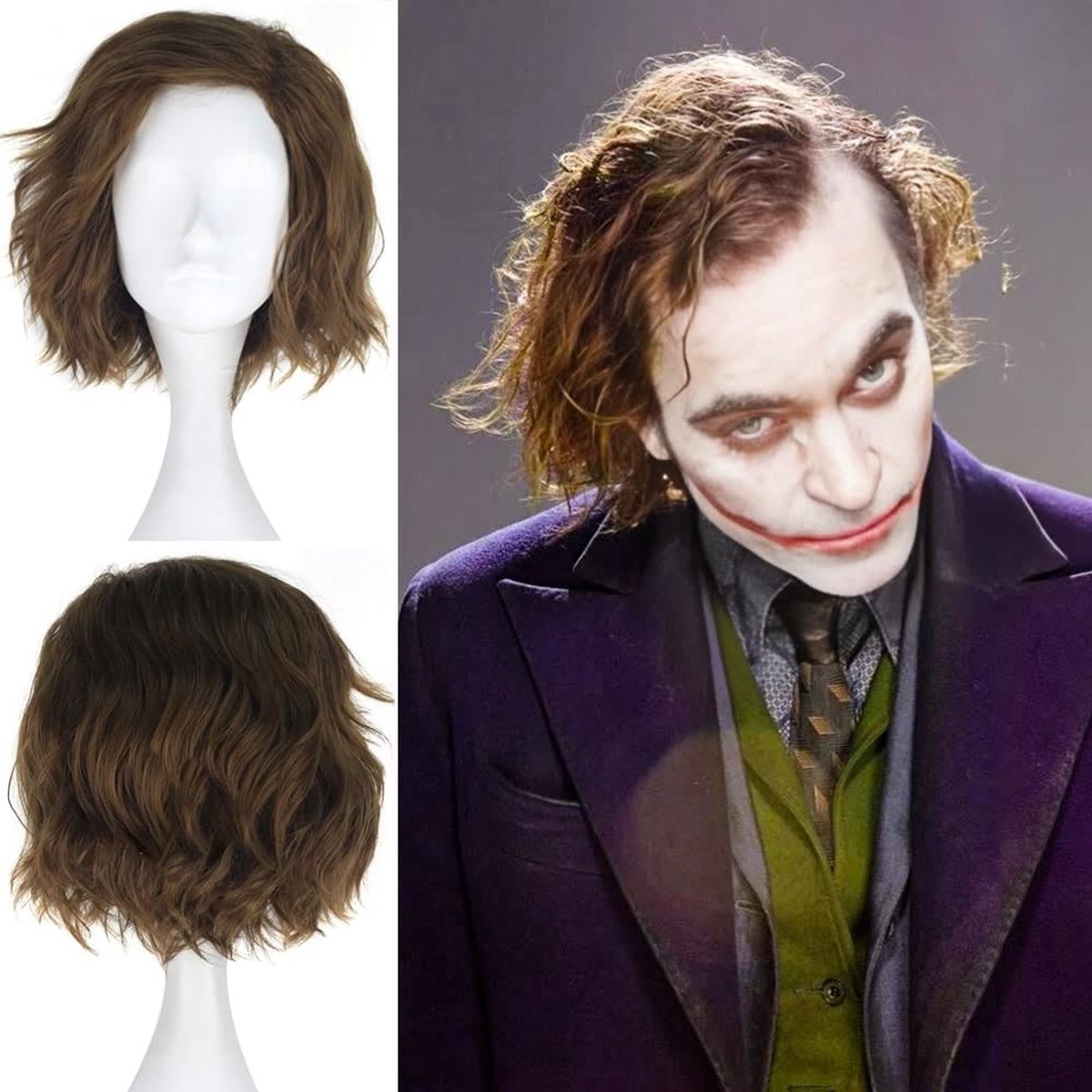 Korte Krullende Bruine Joker Peruk voor Mannen - Cosplay, Halloween en Feestkleding Accessoire