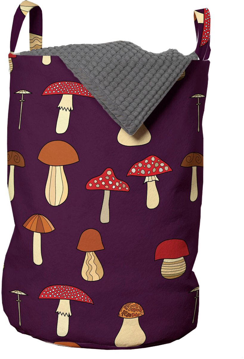 ABAKUHAUS Pilz waszak, Porcini en Amanita, wasmand met handvatten en trekkoord voor wasserettes, meerkleurig