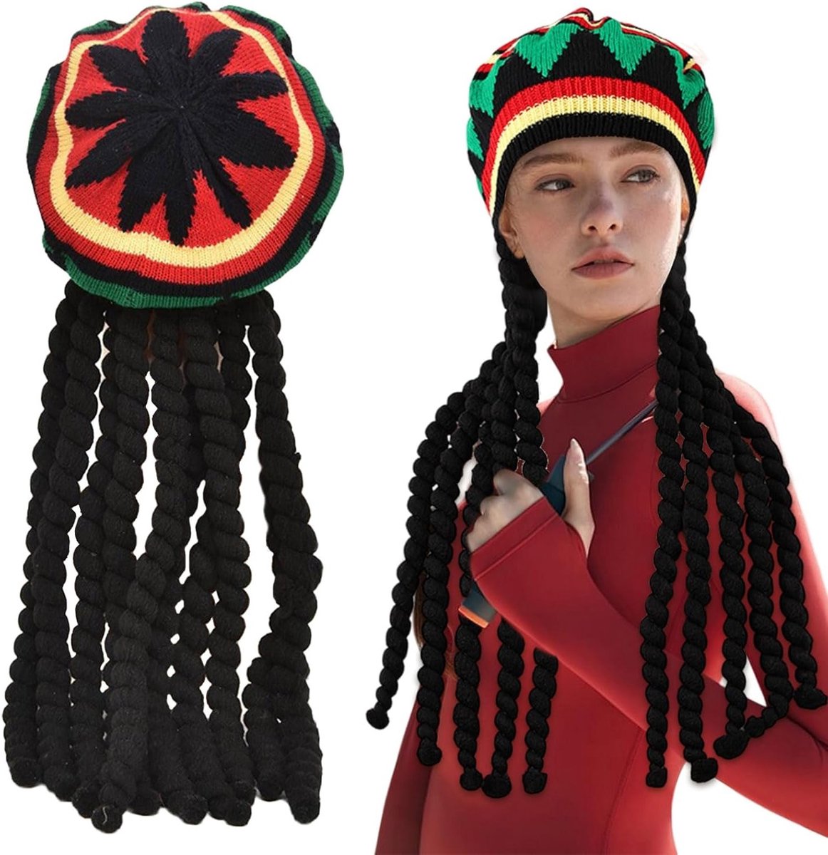 1pc Rasta Hoed met Zwarte Dreadlocks, Jamaican Dreadlocks Peruk, Lange Vlecht Hoed voor Feestjes en Cosplay, Perfect voor Carnaval en Themabijeenkomsten