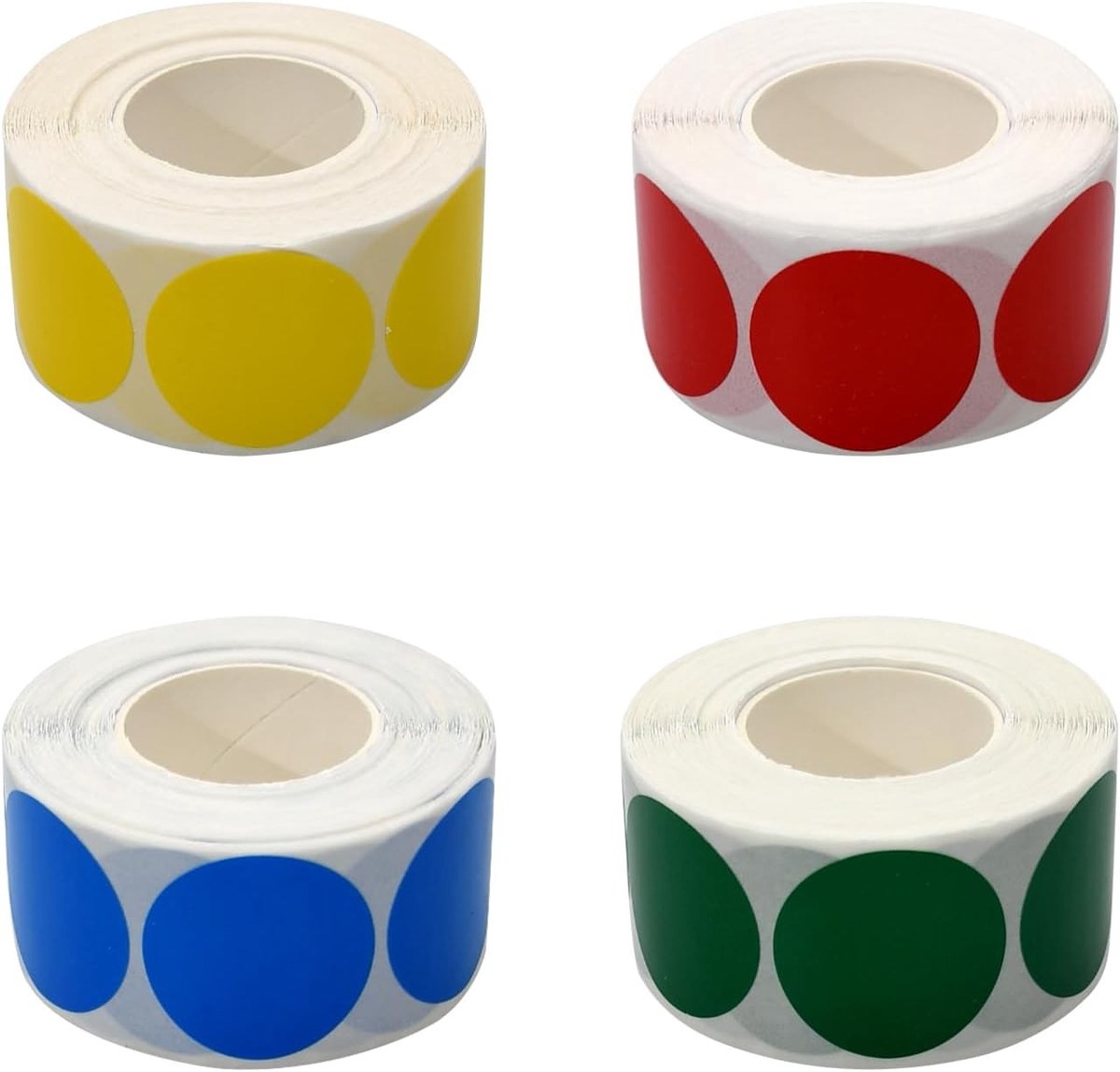 Kleurrijke Zelfklevende Dots Stickers - 4 Rollen in Rood, Geel, Groen en Blauw - Waterdichte en Verwijderbare Labels voor Codering en Organisatie - 500 Stuks