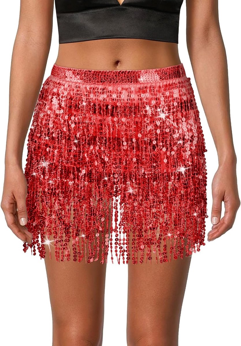 Glinsterende Bellydance Rok met Franje en Pailletten, Perfect voor Dansperformances en Feestjes