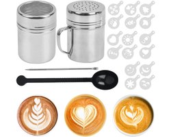 Roestvrijstalen Sifon Set voor Suiker en Cacao - Perfect voor Cappuccino, Latte en Chocolade Decoratie met DIY Stencils