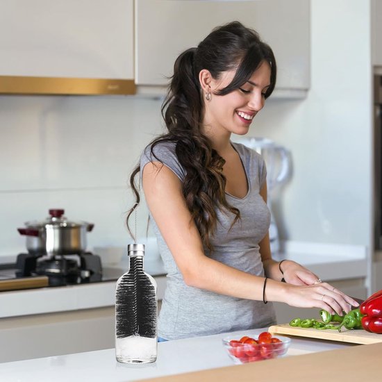 Set van 2 lange flessenborstels van 35 cm voor glazen en babyflessen, ideaal voor het schoonmaken van drinkflessen, karaf en smalle flessen met nylon haren. — afbeelding 4