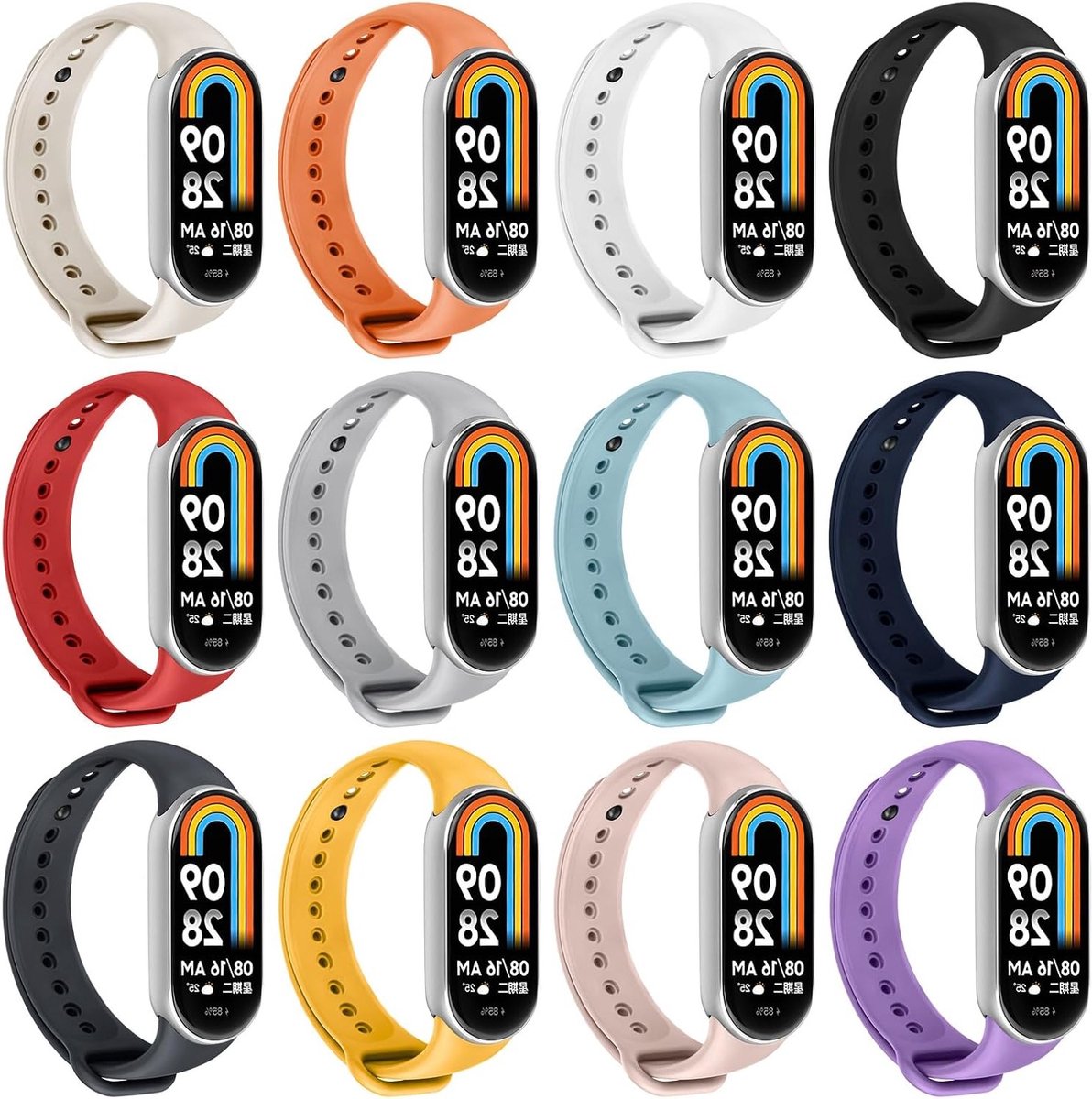 Compatibele Vervangarmband voor Xiaomi Band 8/9 - Kleurige Siliconen Armbanden, Set van 8 Kleuren voor Slimme Fitness Tracker