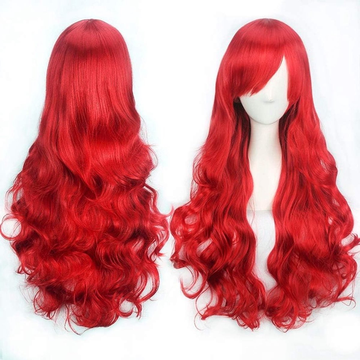 Lang Witte Golvende Cosplay Perucque voor Vrouwen met Pony | Lange Krullende Synthetische Haar voor Anime, Halloween en Feestkostuums | 80 cm