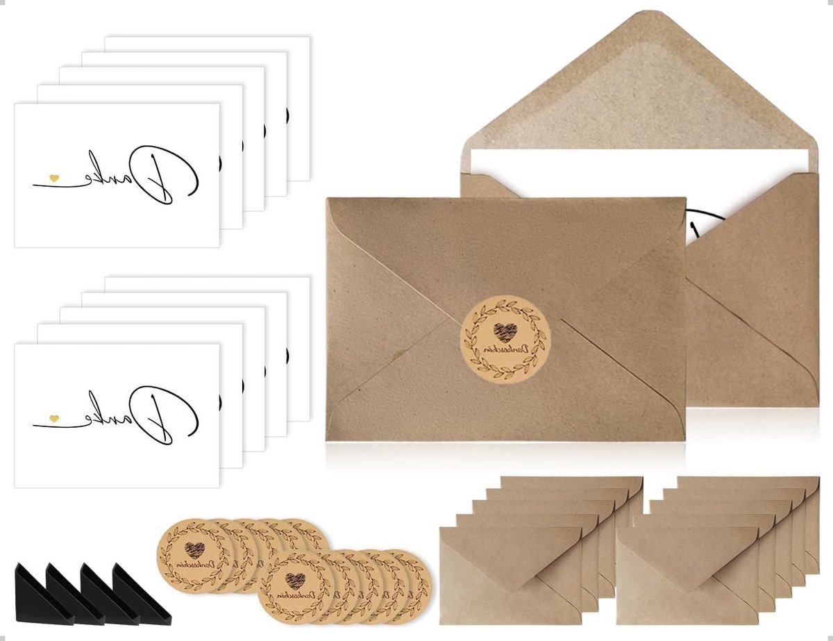 10 Bedankkaarten met Kraft Papieren Enveloppen en Stickers voor Collega's, Verjaardagen en Bruiloften