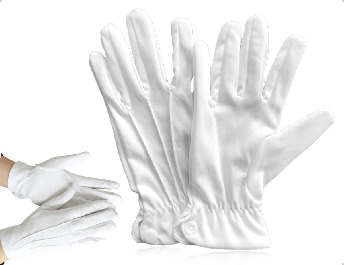 Wasbare Katoenen Handschoenen voor Mannen en Vrouwen - Perfect voor Tuxedo, Bruiloften en Feestjes - Set van 2 (Wit)