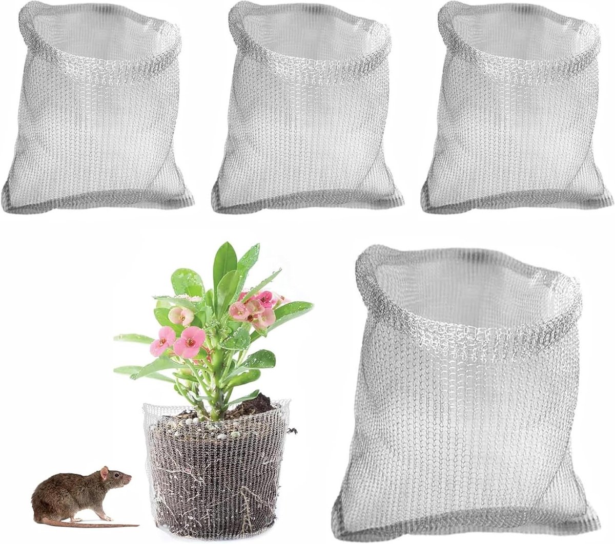 Gopher Bestendige Draadmanden voor Planten, Roestvrijstalen Bescherming tegen Vole en Gopher, 4 Stuks, 14x14 inch, Wortelbescherming en Tuinaccessoires