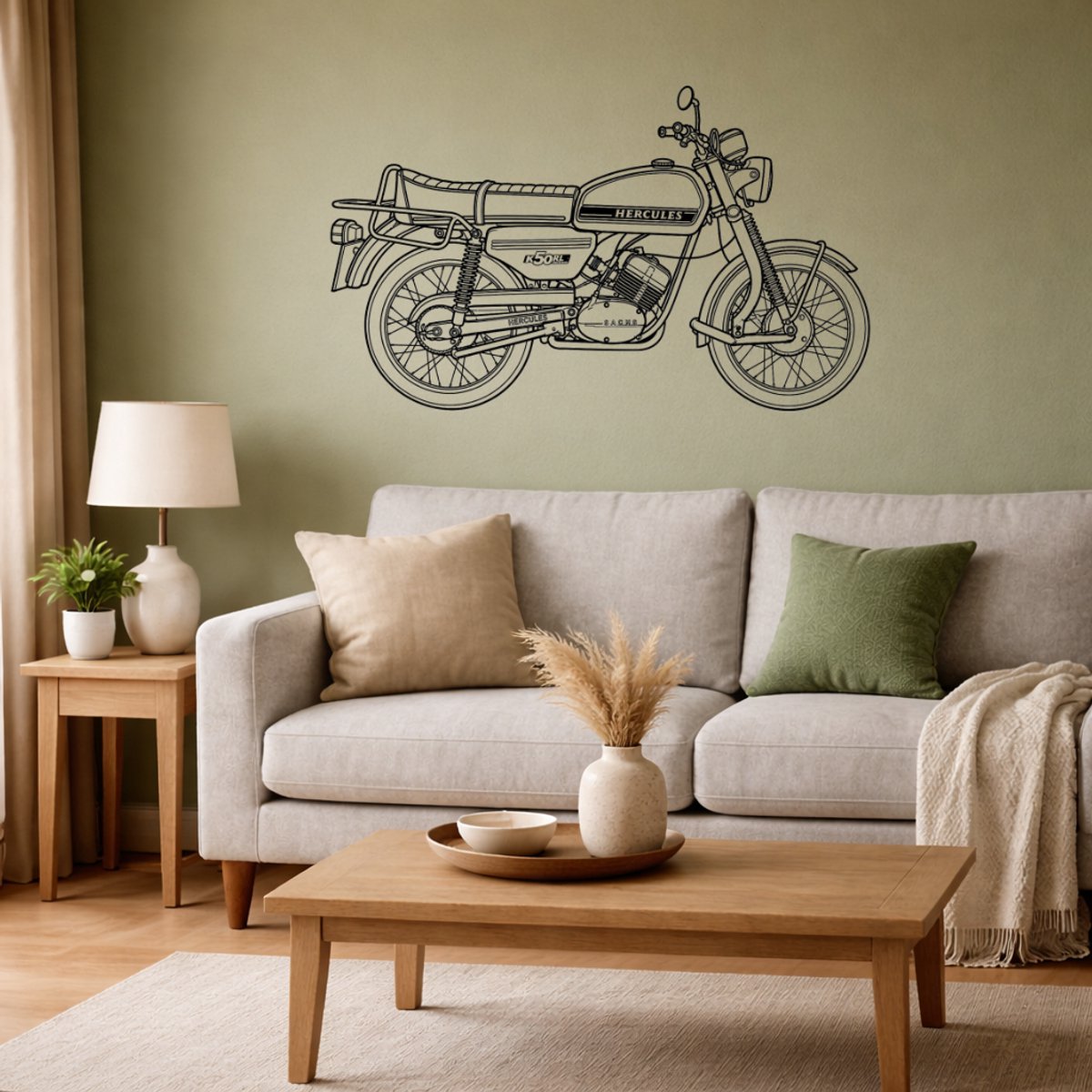 BR2Laser Hercules K 50 RL – Wanddecoratie – Lasergesneden Hout – Motorkunst – 55 cm Breed