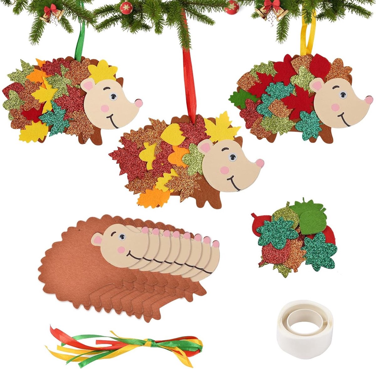 Creatieve Set met 8 Stuks Egel voor Kinderen, DIY Kit voor Kerst met Esdoornblad Stickers, Vilt voor Groepsactiviteiten en Herfst Feestjes