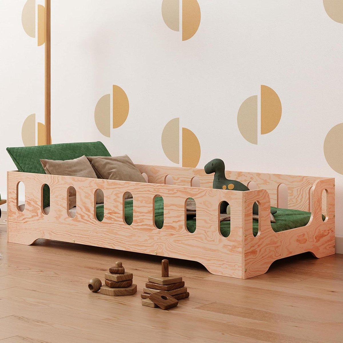 Kinderbed - Montessori Bed Vloerbed - Zelfstandig Slapen - FSC-gecertificeerd Hout - 100x200 cm - Naturel
