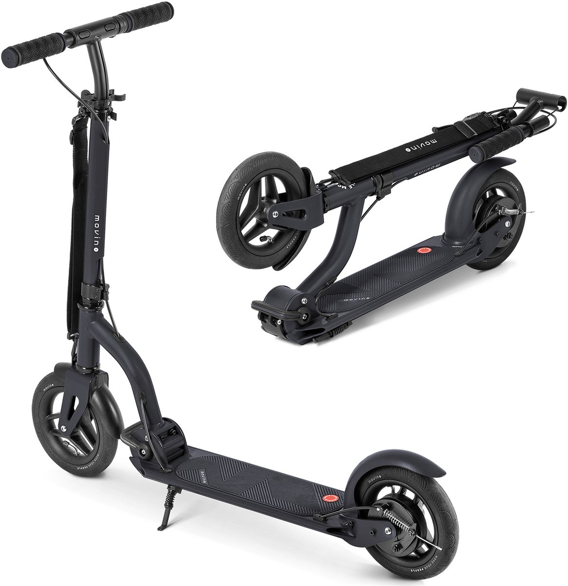 Movino Air - Step - Anthracite - voor Jongens en Meisjes - Draagkracht tot 100 kg - Kinderstepjes - Lagers ABEC-7 - Trommelrem - Opblaasbare wielen