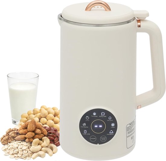 Notenmelkmachine, 1000 ml, sojamelkmachine met 12-uurs timer en 12 uur warmhoudtijd, 10 messen, automatische plantenmelkmaker en milkshakemachine, voor 3-5 personen