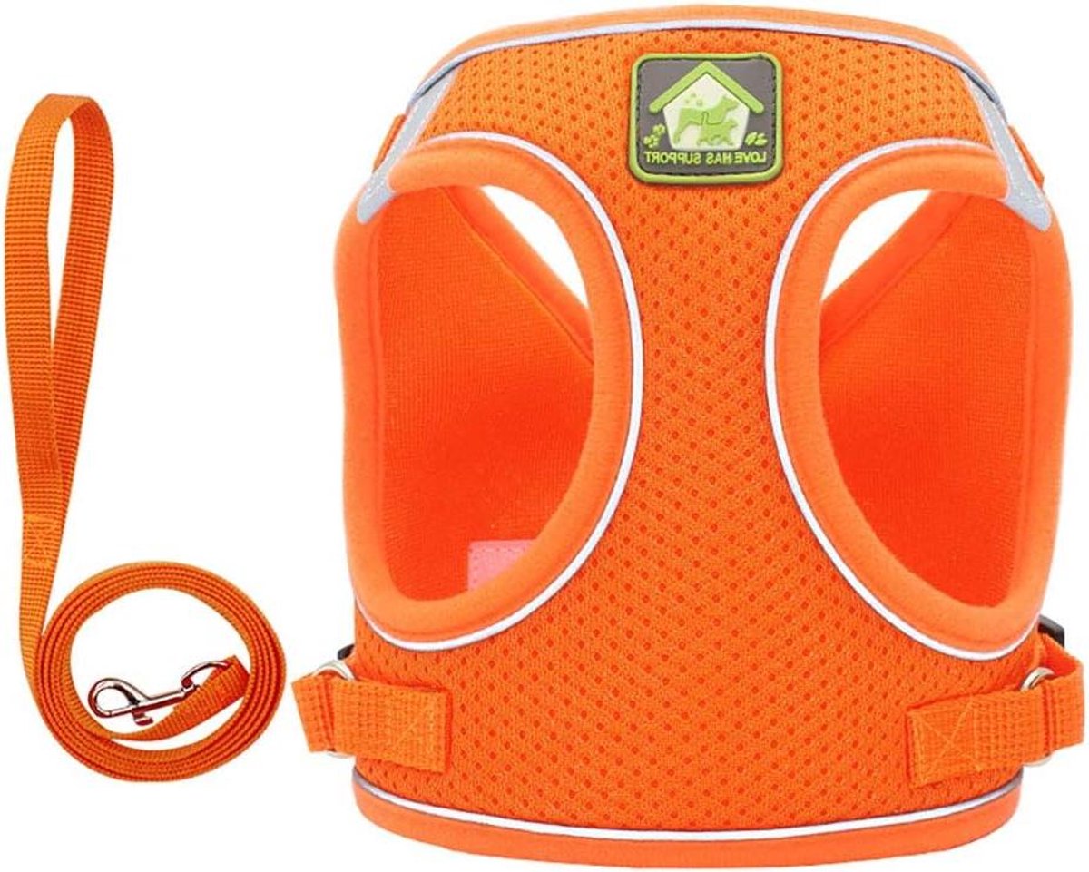 Hondenharnas Ademend - Hondentuigje Veilig - Comfortabele Wandelingen - Reflecterende Veiligheidsbanden - Maat L (5-7 kg) - Oranje